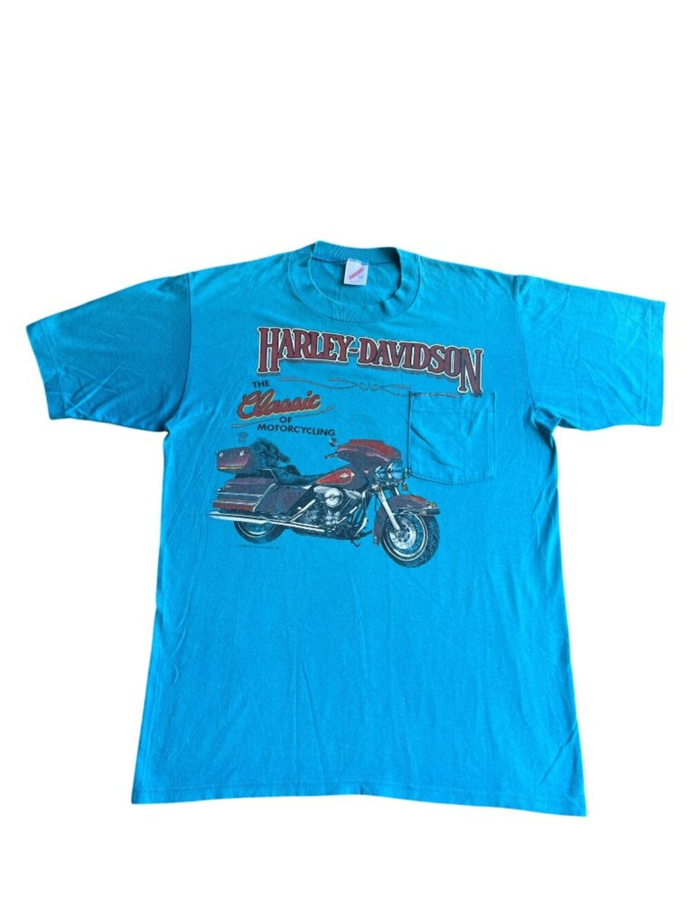 Harley Davidson The Classic Motorcycling T-Shirt Blue Vintage 1985 Jerzees Large